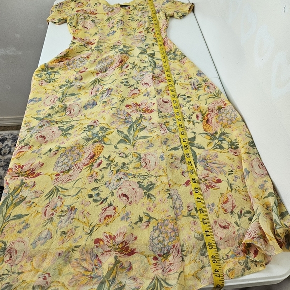 J. Peterman VTG 90's Silk Floral Yellow Fairy Whimsy Romantic Dress 4 - Picture 8 of 11